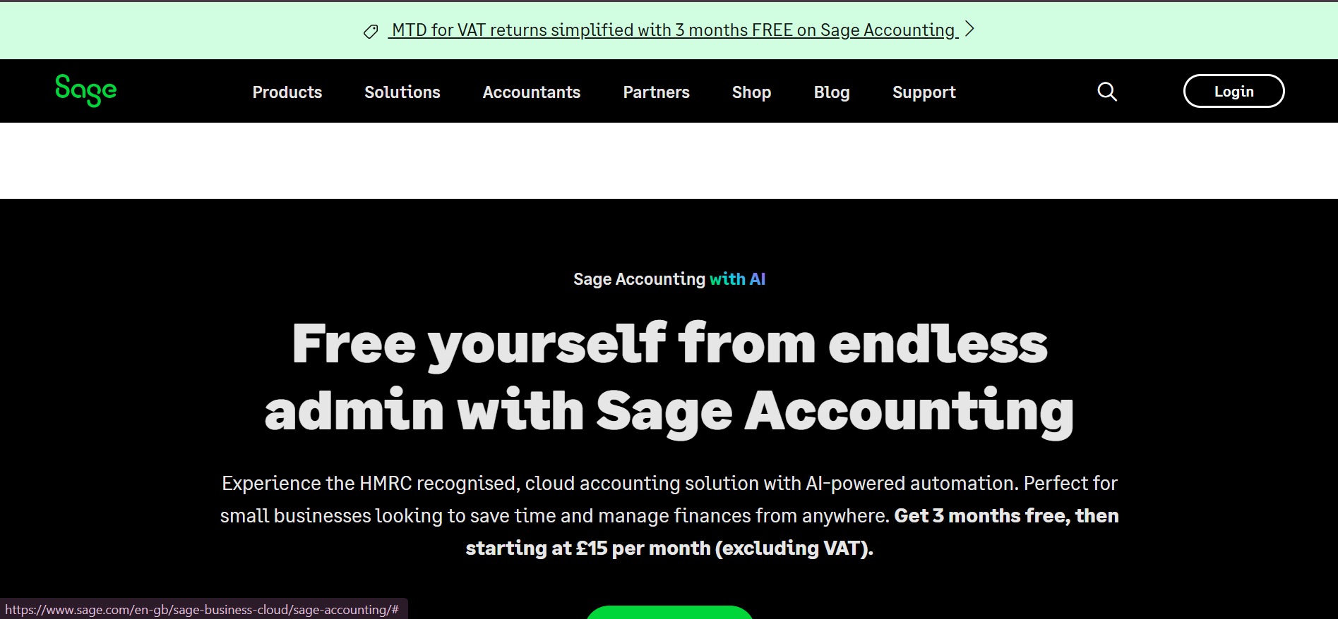 Sage Business Cloud Accounting dashboard showing financial overview with charts and figures.