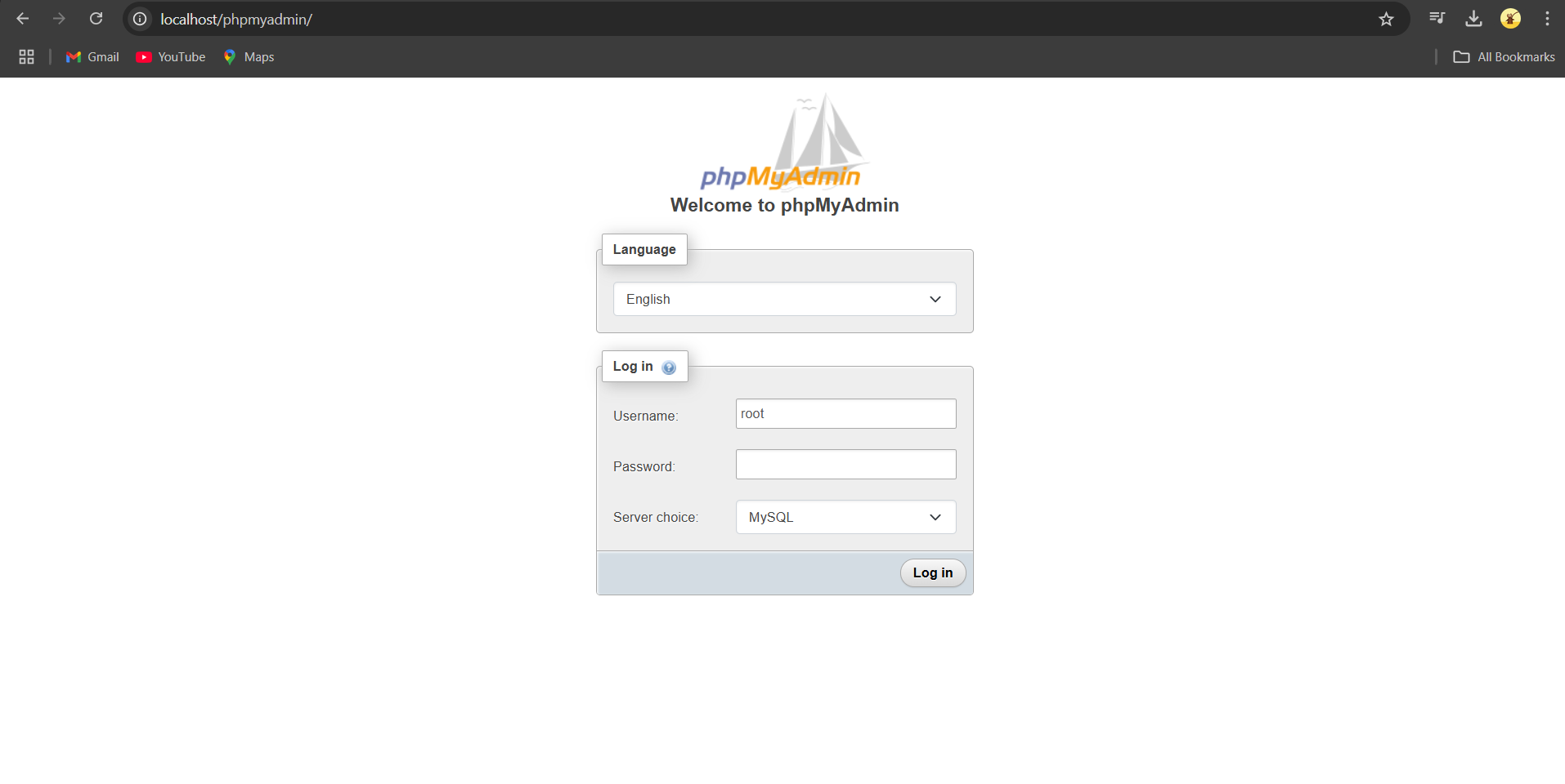 PhpMyAdmin page