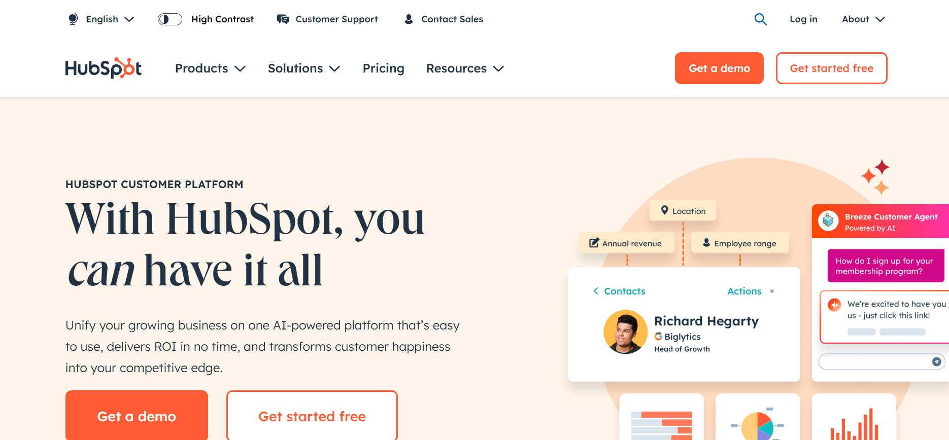 HubSpot logo - CRM with marketing, sales, and service tools.