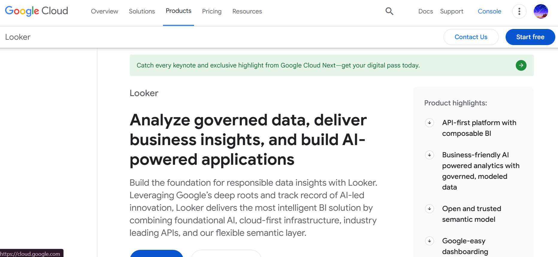 Looker data exploration platform or "Looker dashboard interface"