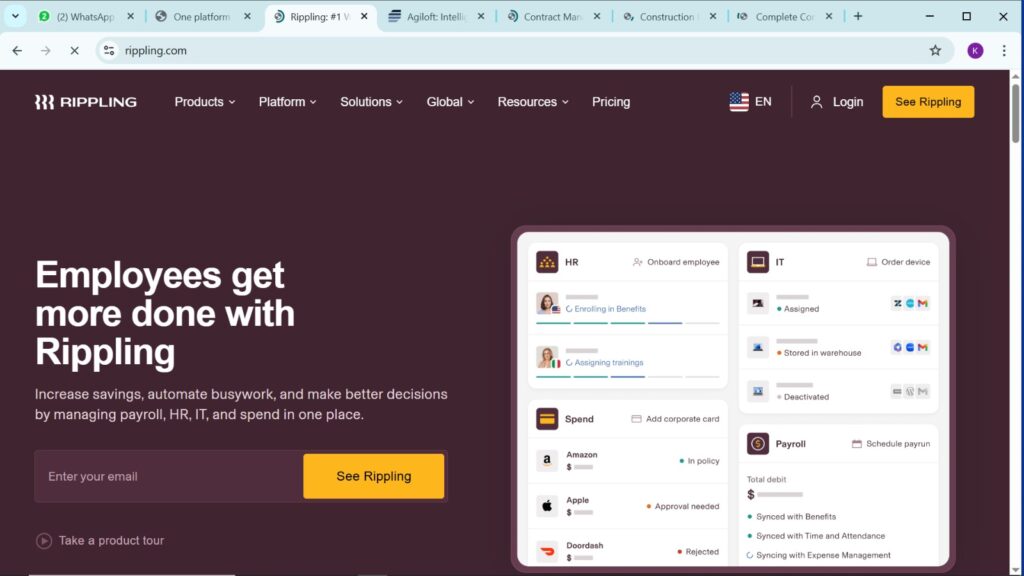 Rippling – Best for All-in-One HR and Contractor Management System