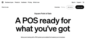 Square Point of Sale system with a sleek white card reader and tablet