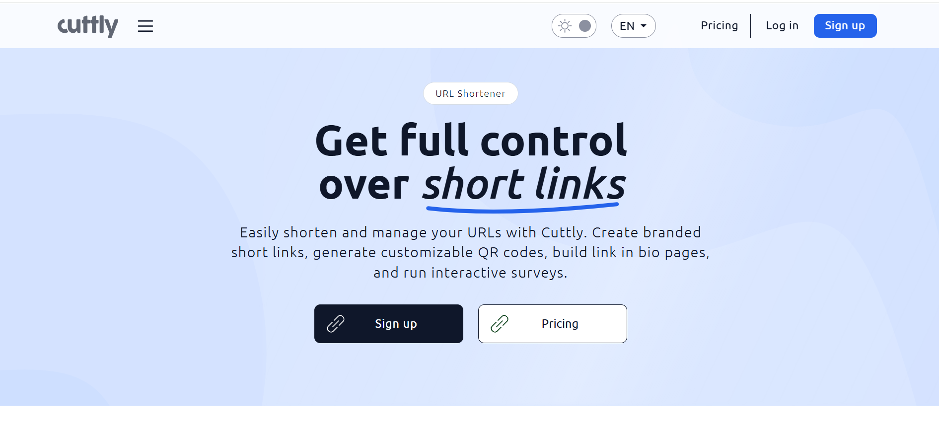 Cutt.ly homepage for smart link tracking