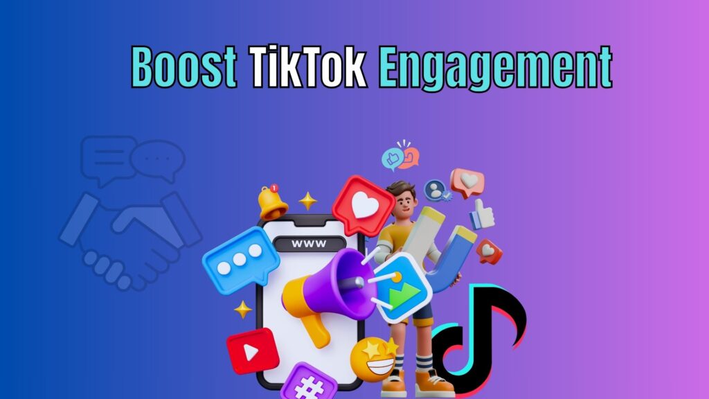 Conceptual illustration of TikTok creators using engaging content strategies, trending sounds, and audience interaction techniques to increase likes, comments, and shares.