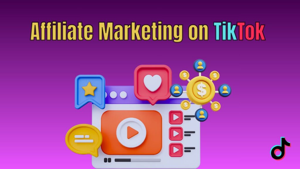 Illustration of a TikTok creator promoting affiliate products through engaging short-form videos to earn commission.
