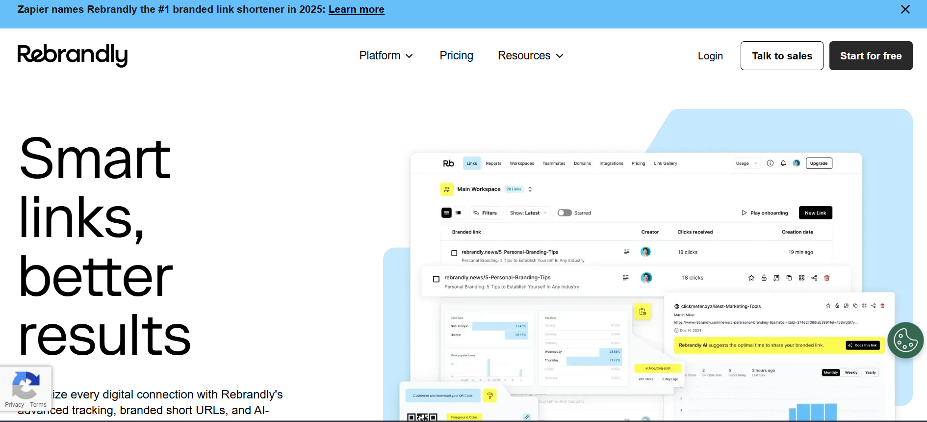 Rebrandly homepage for branded link shortening