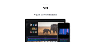 VN Video Editor app showing TikTok editing workspace with transitions.