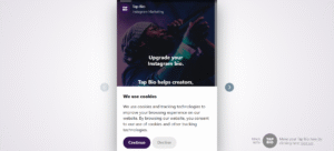 Tap.bio swipeable card interface for link in bio pages on mobile.