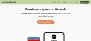 Campsite mobile-friendly link in bio landing page editor.