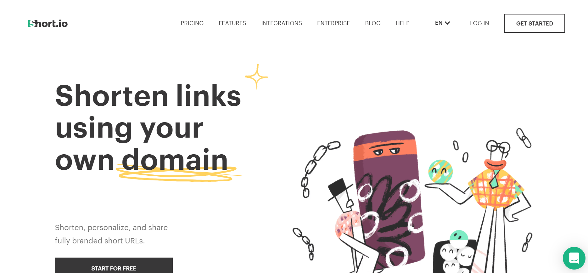 Short.io homepage for custom short links