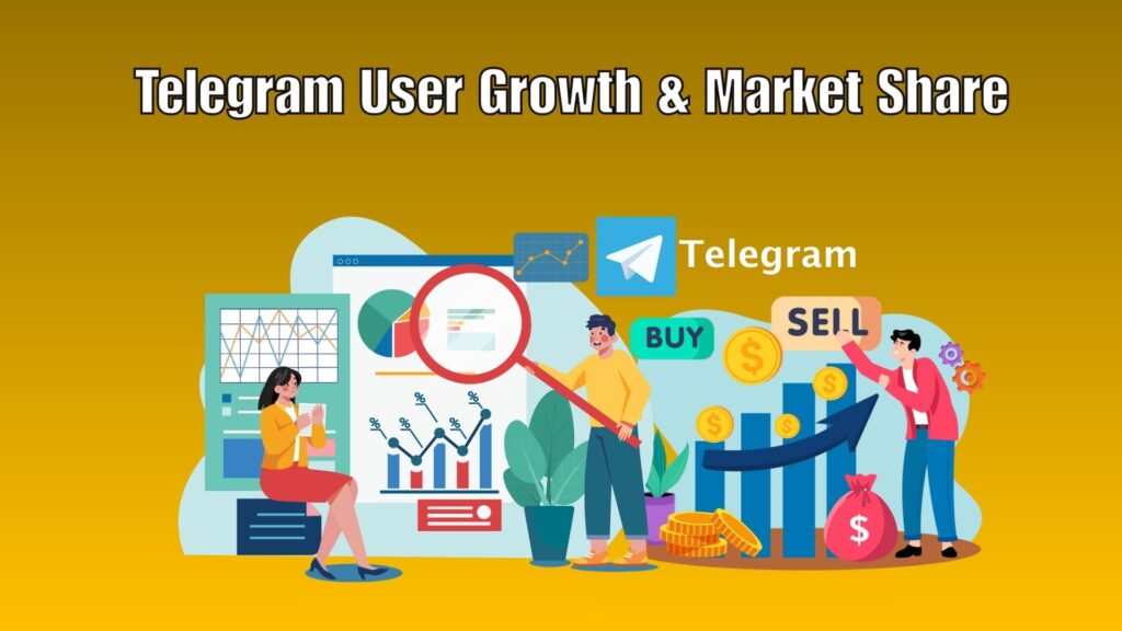 Graphical representation of Telegram’s rising user growth and global market share compared with competing messaging apps.