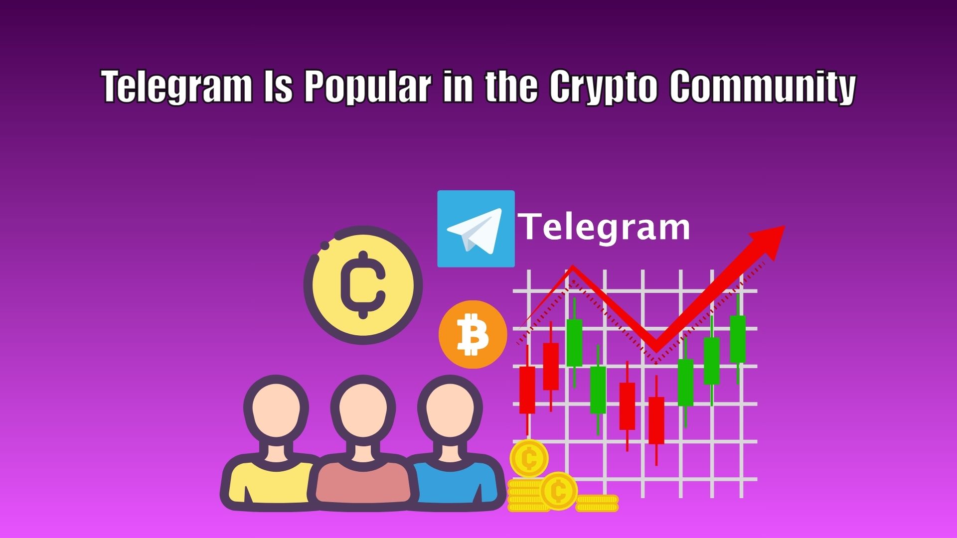 Illustration of Telegram groups and chats being used by cryptocurrency traders and blockchain communities for discussions and updates.