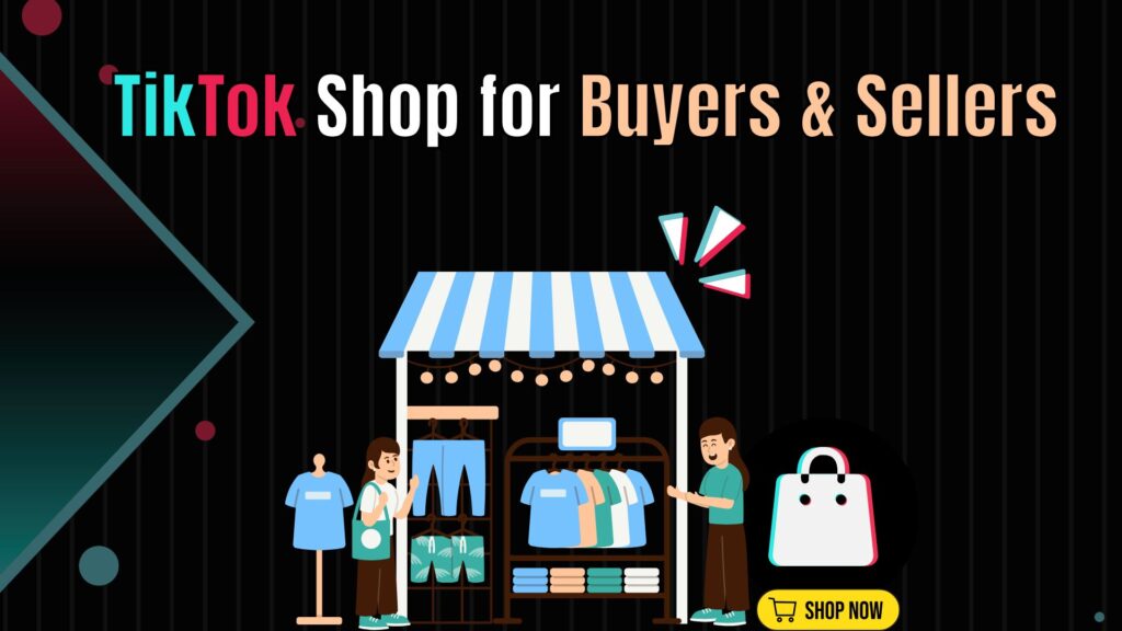 Illustration of TikTok Shop marketplace highlighting buyer protection, seller opportunities, and e-commerce trust factors.