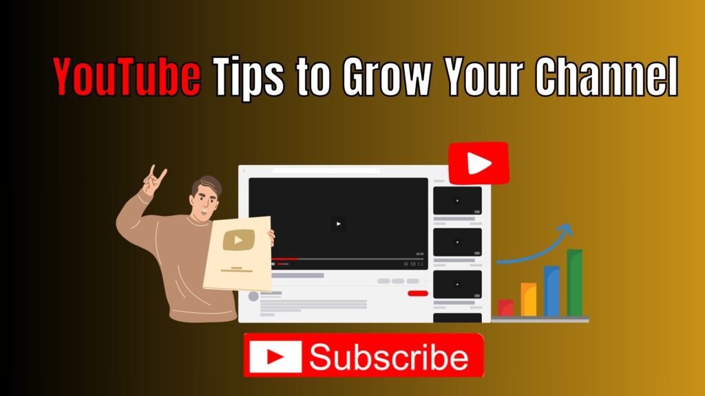 Creative collage of YouTube growth strategies including thumbnails, analytics, collaboration, and video editing tools designed for creators.