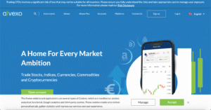 Graphic of Alvexo affiliate program promoting multi-asset coverage and financial partnerships.