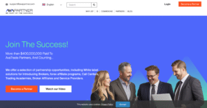Visual of AvaPartner affiliate program with hybrid commission options and multilingual support.