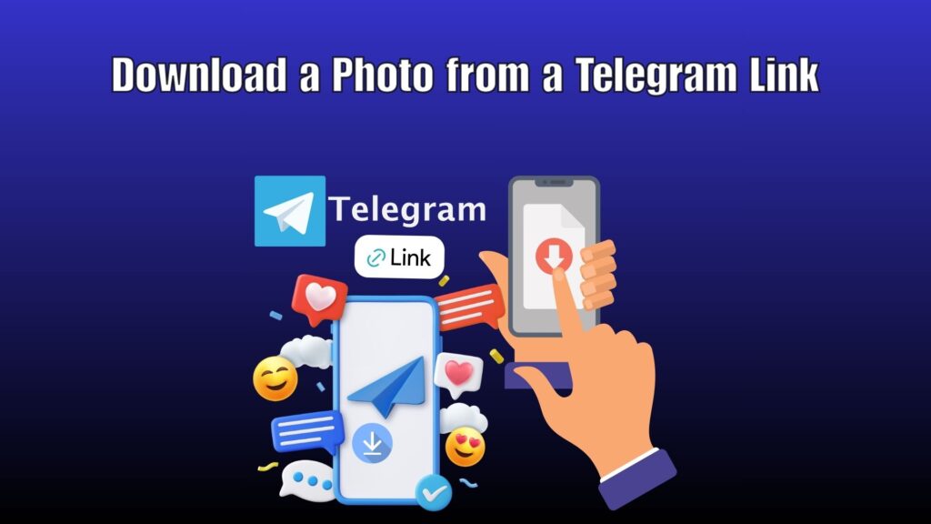 A smartphone screen showing the Telegram app with an open chat and a download icon highlighted for saving a photo.
