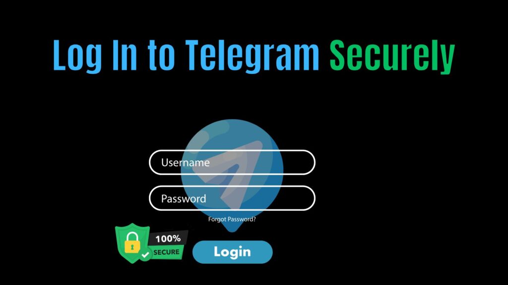 Illustration showing secure Telegram login with VPN protection on public Wi-Fi networks.