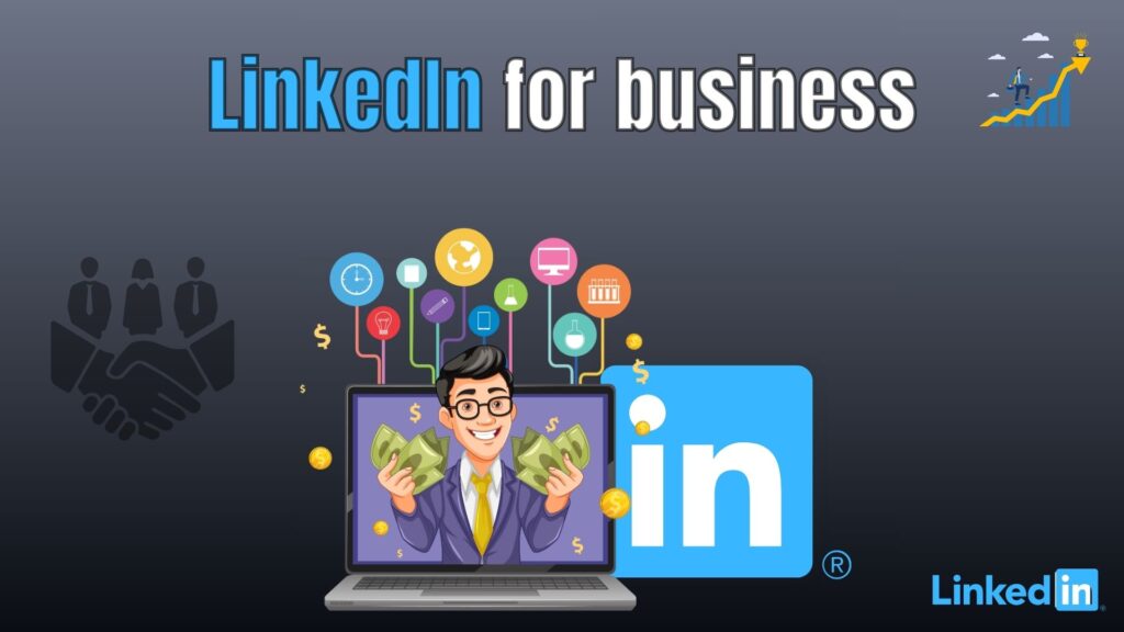 Illustration of a business team using LinkedIn analytics and networking tools to grow brand visibility and engagement