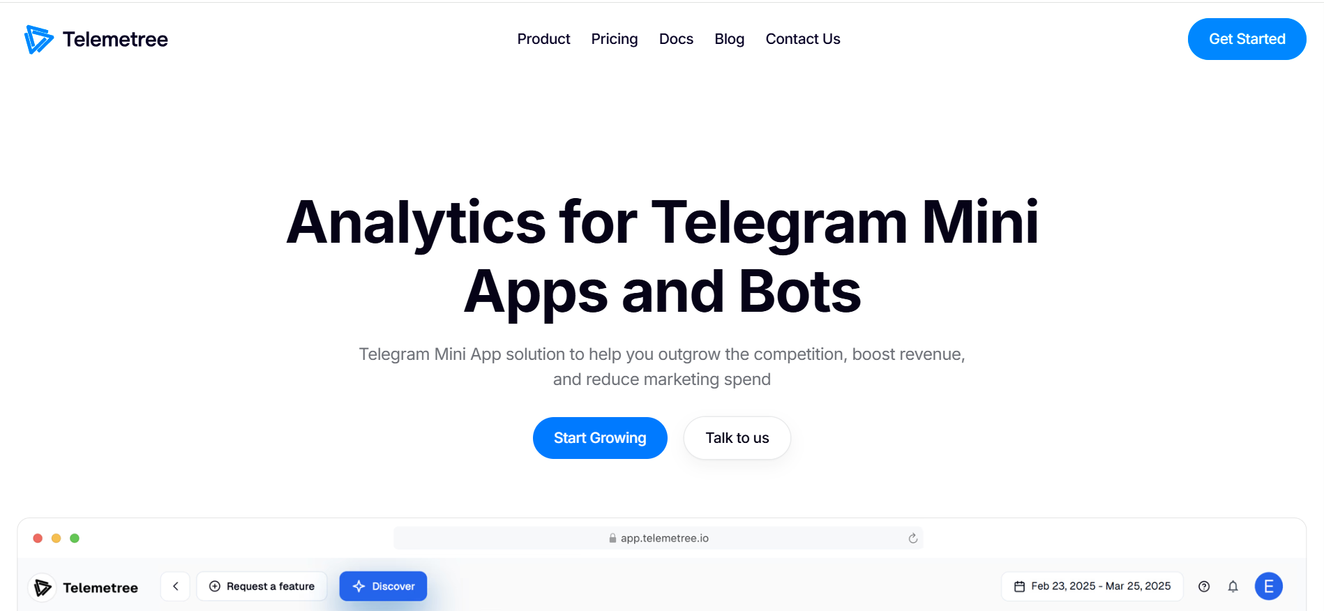 Telemetree platform showing Telegram growth tracking and user insights dashboard.