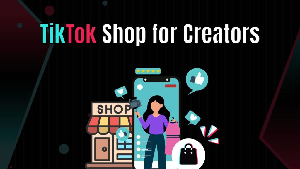 Concept illustration of TikTok creators promoting products through TikTok Shop with engaging content and analytics-driven strategies.