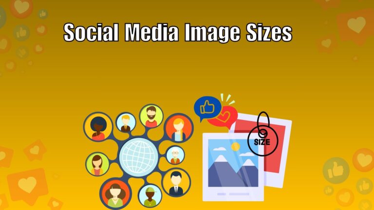 Visual guide showing social media image sizes for Facebook, Instagram, Twitter (X), and LinkedIn, including profile pictures, cover photos, posts, and ads.