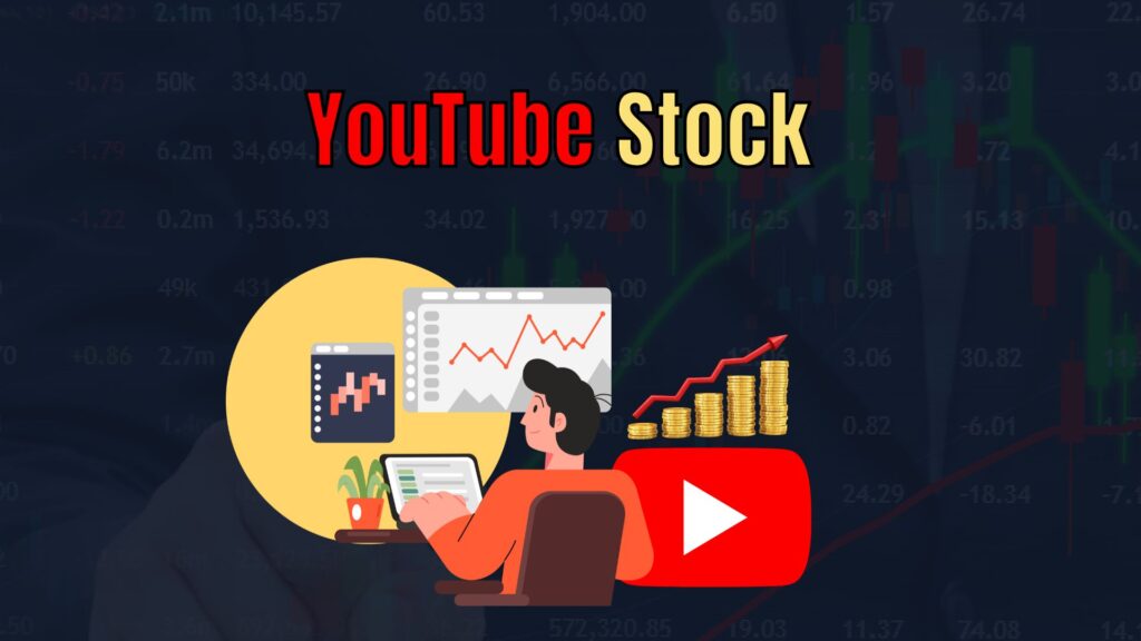 YouTube stock investment concept with Alphabet Inc. logo, financial charts, and digital video icons representing growth opportunities.