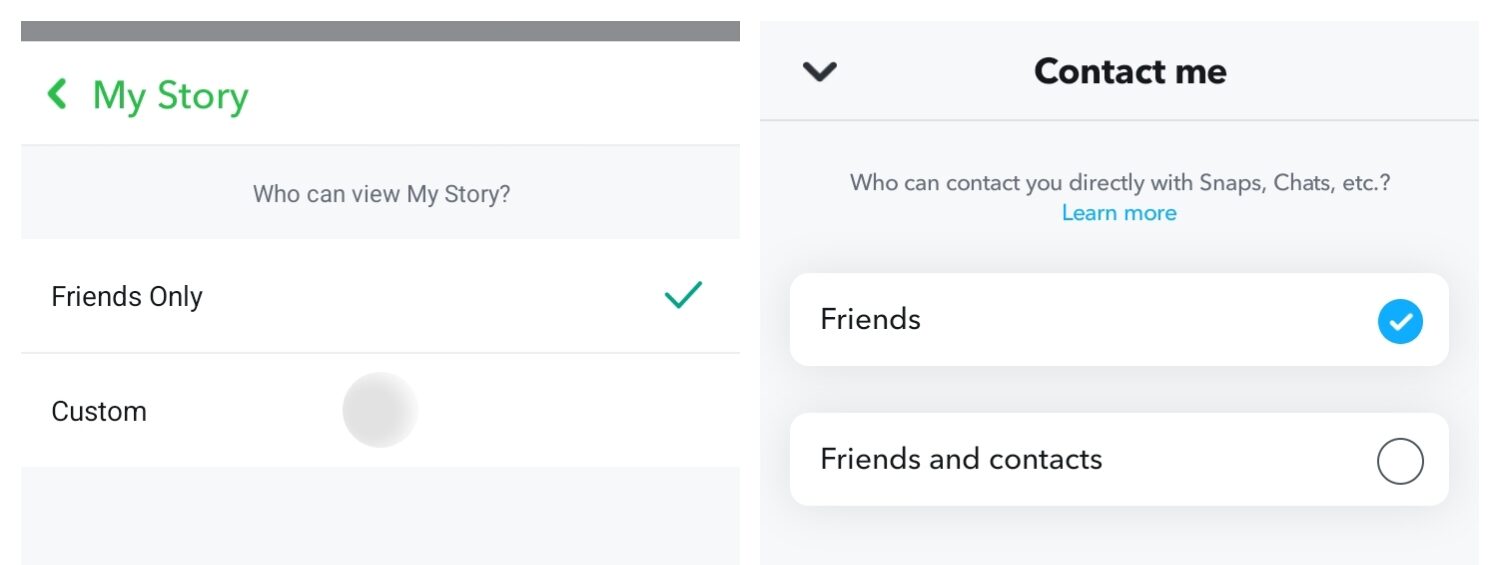 Limit Who Can Contact and View Stories
