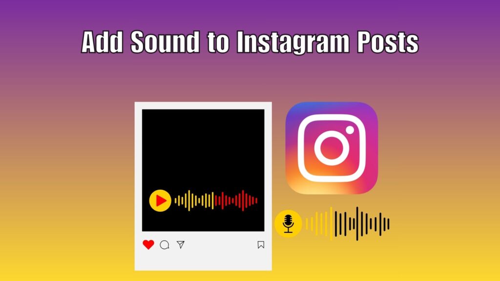 Instagram mobile app showing sound icon and music options being added to a post before publishing.