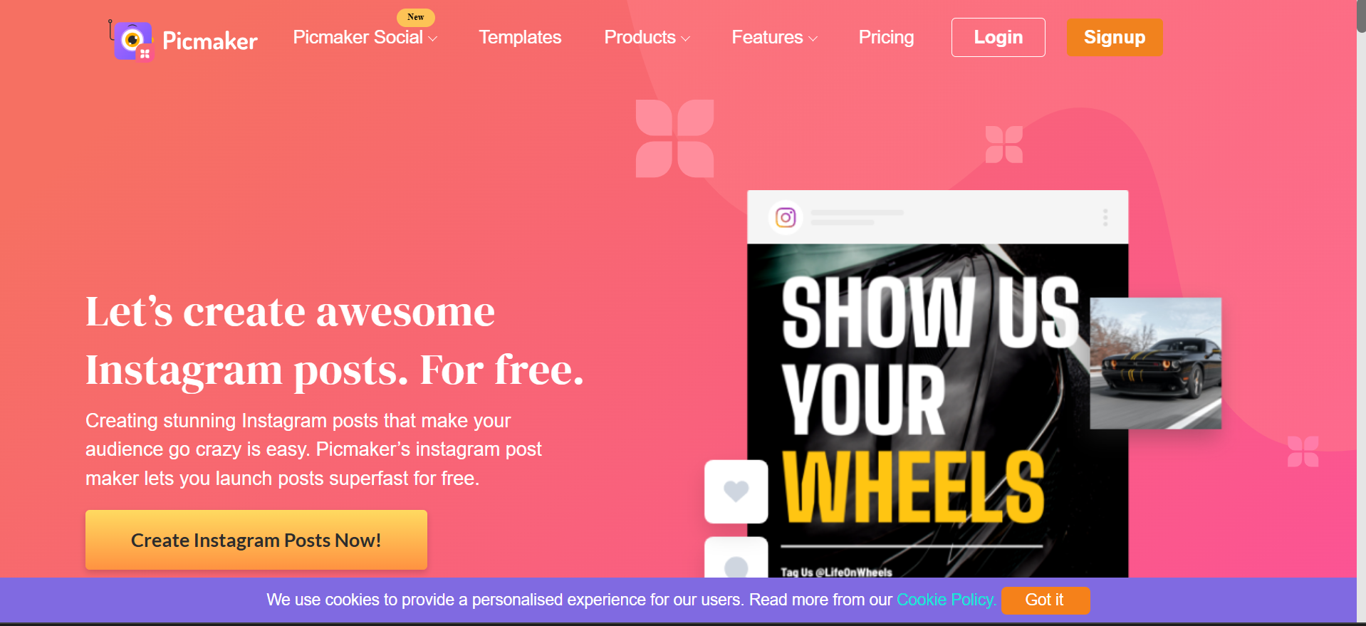 Picmaker AI-powered Instagram templates with creative social media layouts.