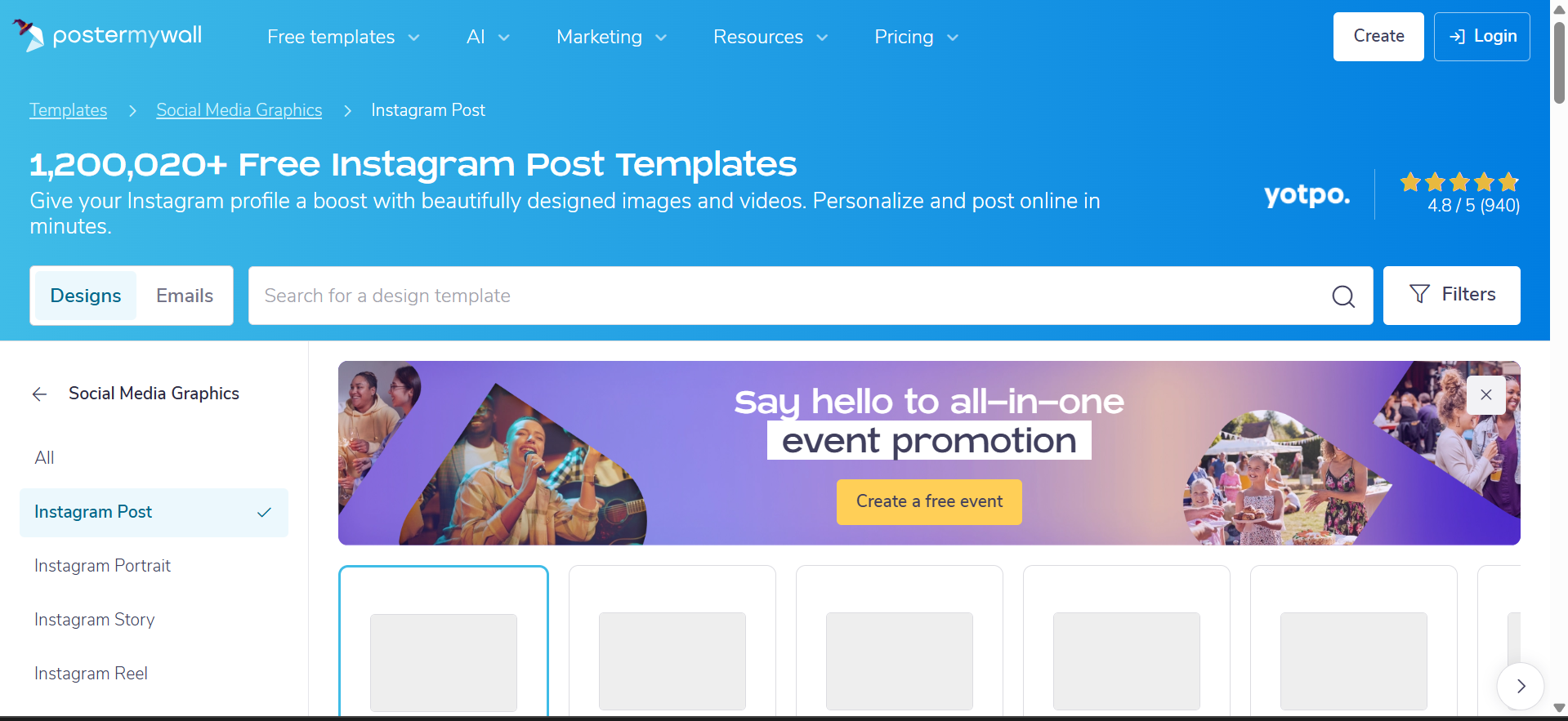 PosterMyWall Instagram template maker with customizable social media posts.