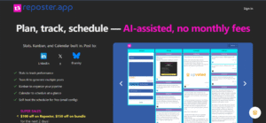 Graphic concept of Reposter for Instagram showing caption copy and repost workflow.