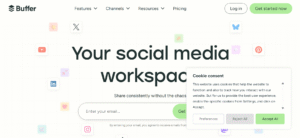 Illustration of Buffer content scheduling interface with Instagram integration.