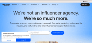 Graphic showing Later’s Instagram content calendar and repost preview feature.