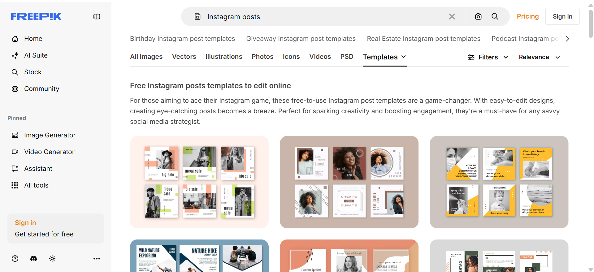 Wepik free Instagram post templates with customizable layouts for creators.