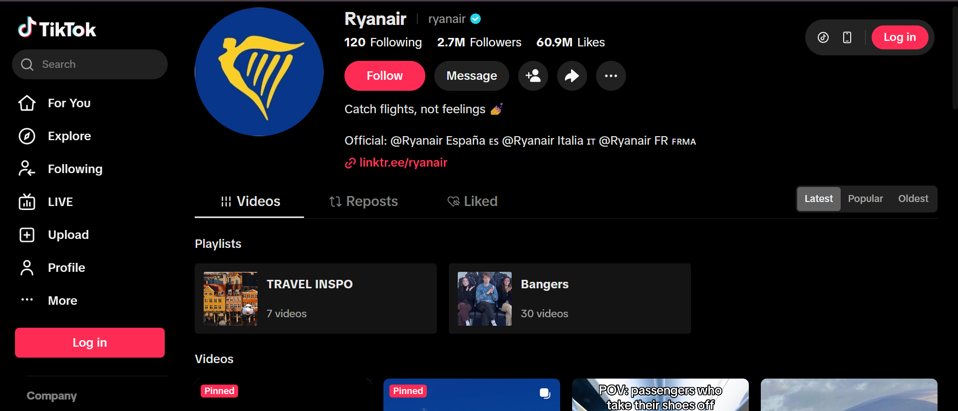 Ryanair – Official TikTok account of Ryanair airline brand