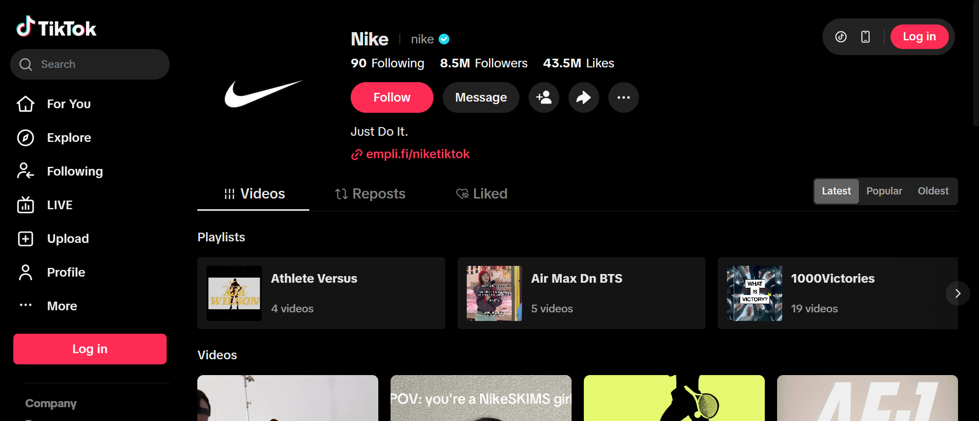 Nike – Official TikTok account of Nike sportswear brand